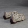 Johnature Retro Handmade Pleated Flats Genuine Leather Round Toe Soft Soled Lightweight Women's Slip-on Shoes