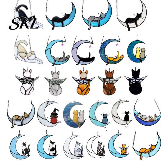 Acrylic Cat Suncatcher Hanging Pendant with Chain, Animal Ornament for Window Light Translucent Wall Decor, Cute Lover Gift Home Room Decoration Decor