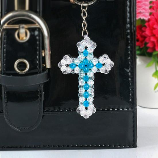 Handmade Acrylic Beaded Cross Keychain Charm