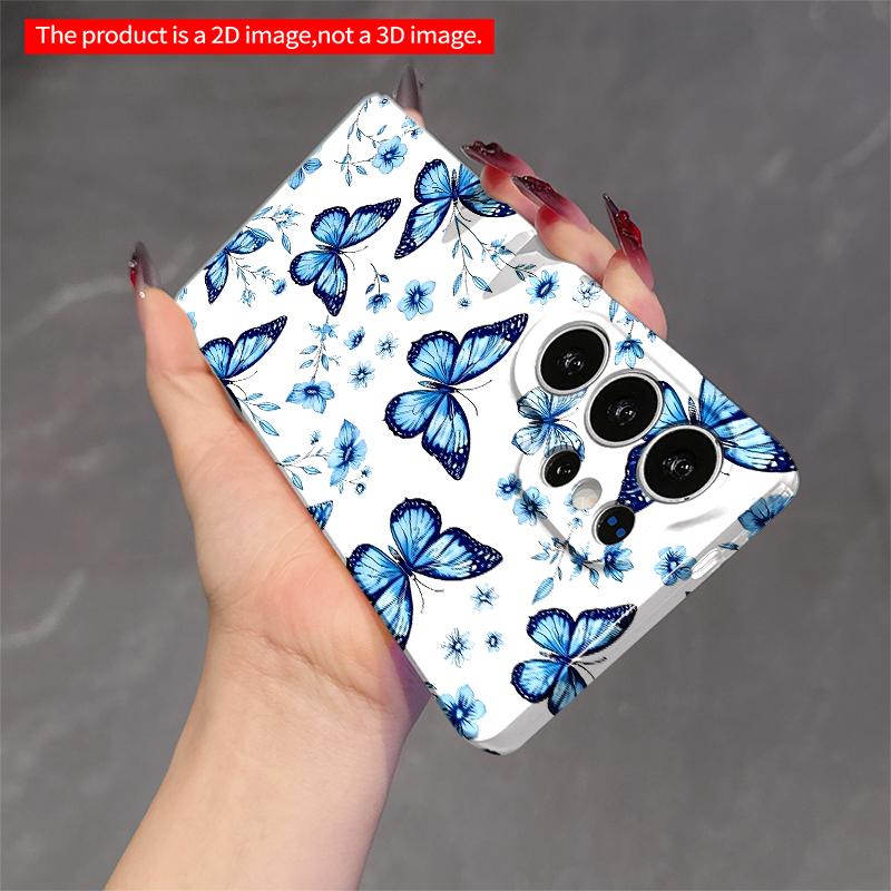 2DFlat Samsung Phone Case Blue Butterfly & Floral Pattern Phone Case Applicable To Galaxy S22 S23 S24 S25ULTRA S26 A12 A13 A14 A15 A16