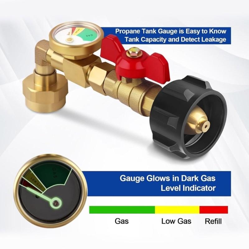 Practical Propanes Grills Adapter Quick Connecting Fitting with Pressure Gauge Metal Propanes Grills Fitting for Cooking