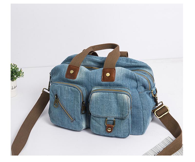 

Annmouler 2022 Designer Casual Tote Bag Light Blue Denim Handbags Female Jeans Bag Quality Shoulder Bag with Long Straps світло-синій колір