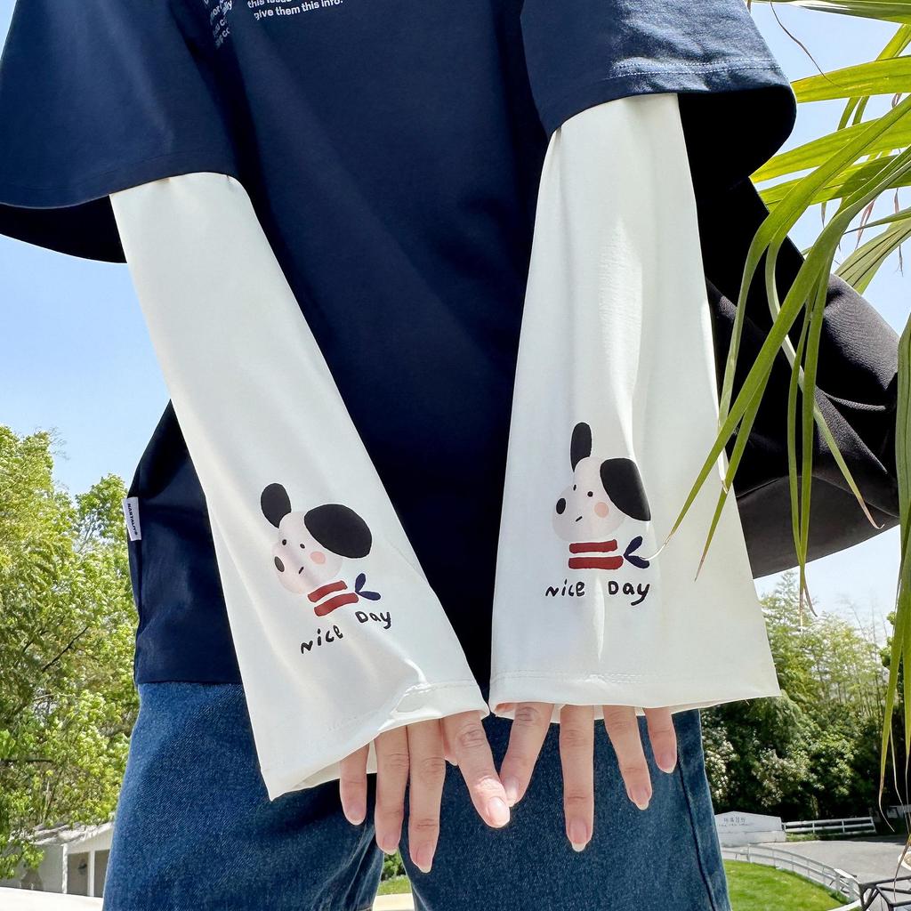 Women's Little Flower Anime Bell-Sleeve UV Protection Ice Sleeves for Summer - Loose Fit for Driving, Cycling & Outdoor Activities