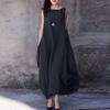 2024 Summer Women's Solid Color Pocket Skirt Casual Loose Black Dress with Round Neckline