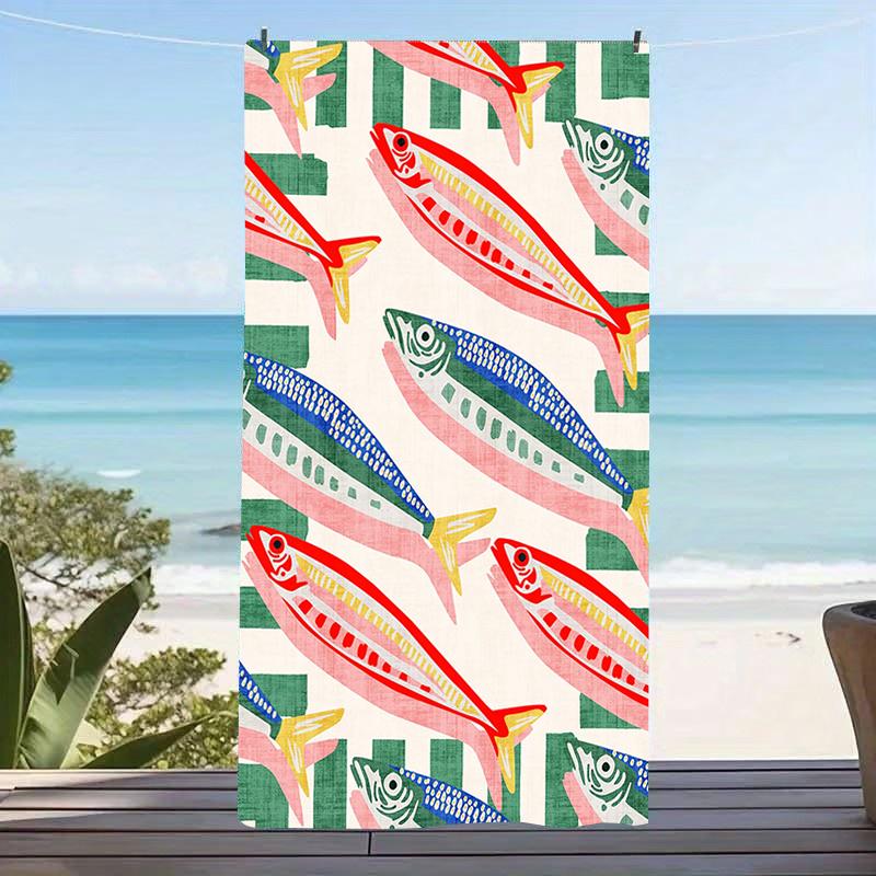 Buntes Fisch-Strandtuch Streifenmuster Druck Übergröße Mikrofaser Schnelltrocknend Sandfrei Sommerurlaub Pool Reisen Boho Geschenk
