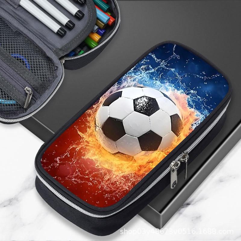 Large Capacity Football-Themed Pencil Case Boys Teens School Supplies Sporty Stationery Bag Casual Unisex
