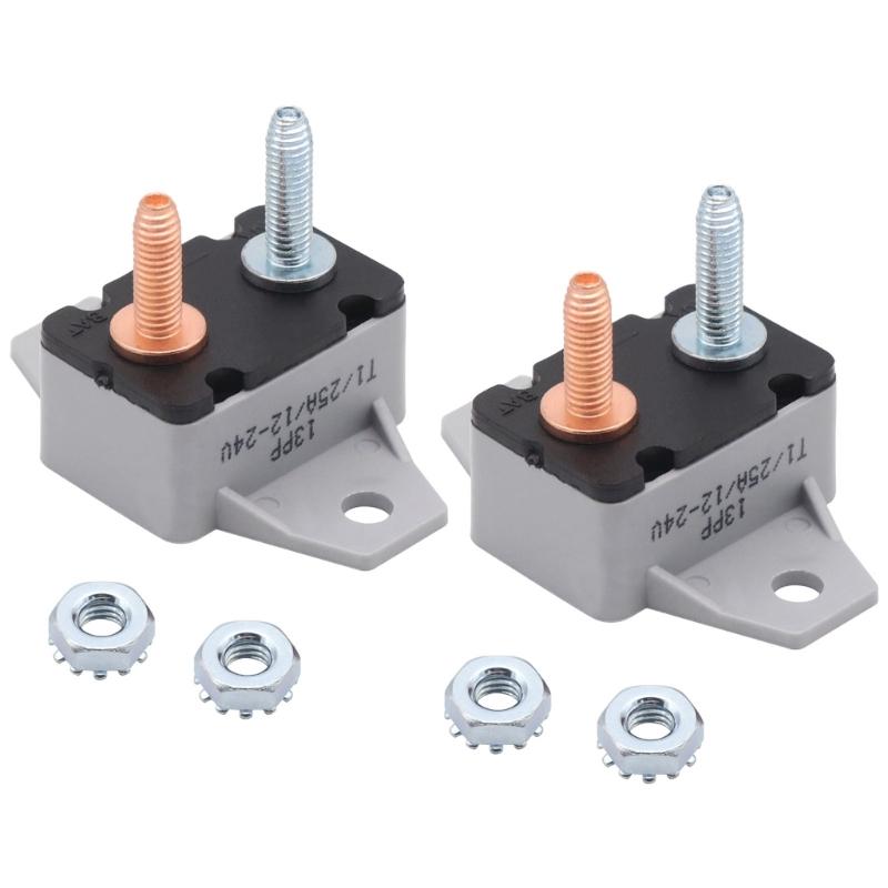 2Pcs 25A Circuit Breaker Auto Reset Function Red Sheath Design Fixed Mounting Wing for 6-28V Voltages Ranges Systems