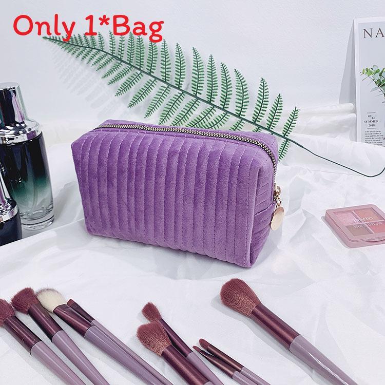 Borsa da Trucco a Strisce in Velluto Peluche con Cerniera per Viaggio e Uso Quotidiano Donna