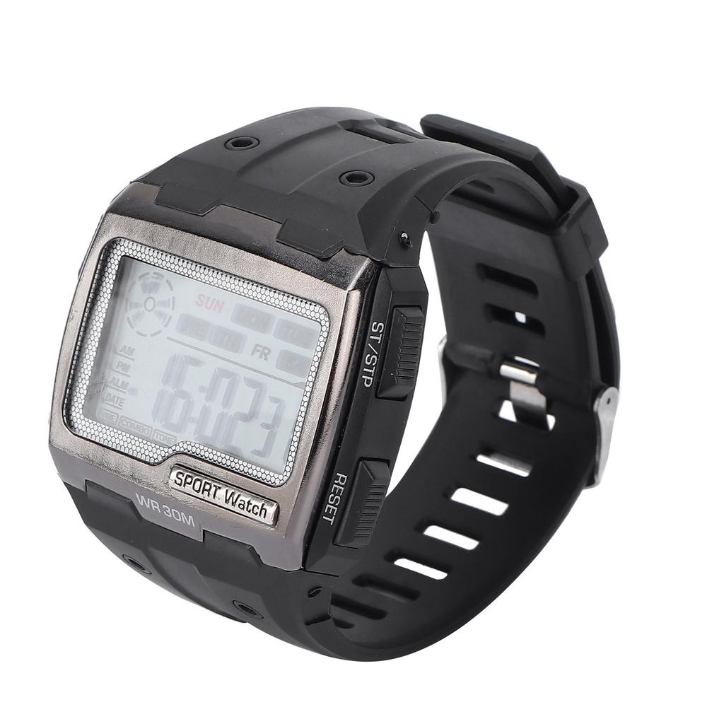 Digital Sports Watch Large Dial Night Light Waterproof Dual Time Outdoor Electronic WatchBlack
