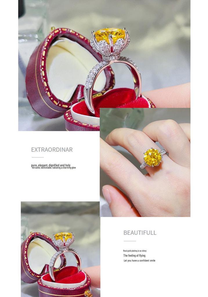 Ice Queen 5-Carat Yellow Moissanite Ring, Eight-Heart Cut with Colorful Fire