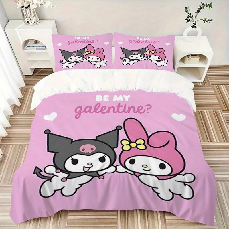 3pcs My Melody, Kuromi Breathable Polyester Bedding Set Soft Duvet Cover and 2 Pillowcases,Suitable for All Seasons, 082606b