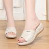 Fashionable Elegant Mother Slippers Wearing Soft Leather Sandals For Women With Thick-Soled Middle-Aged Flat-Soled Flip-Flops
