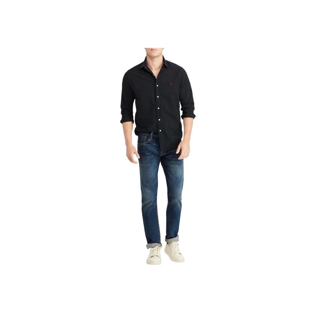 Polo Ralph Lauren Solid Color Single-Breasted Loose Long Sleeve Shirt Men shirts Black 710928252-009