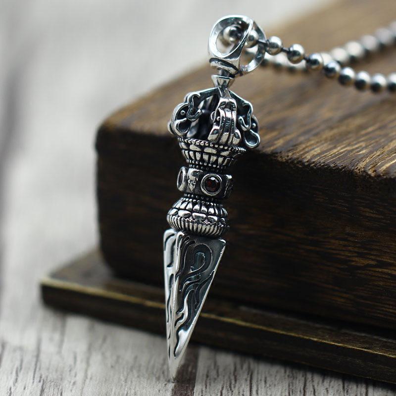 Tibetan Style 925 Sterling Silver Vajra Amulet Necklace