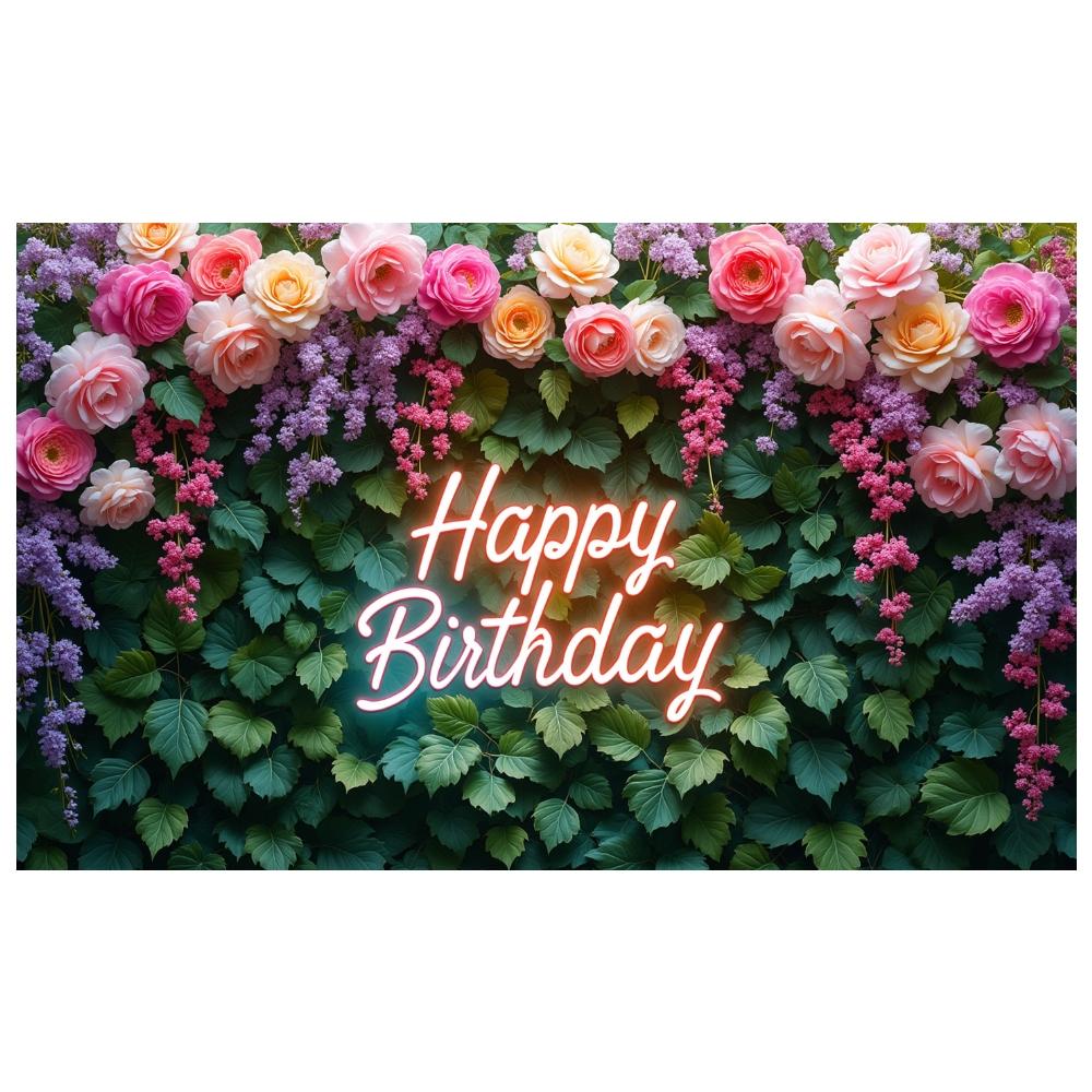 Banner Vibrant Colors Birthday Decor Party Backdrop Floral Design Floral Birthday Banner For Party Celebration Birthday Party
