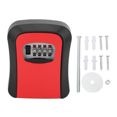 Key Lock Box Alloy Portable Wall Mounted 4 Digit Combination Key Safe Storage Lock Box for Outside Home Garage Red
