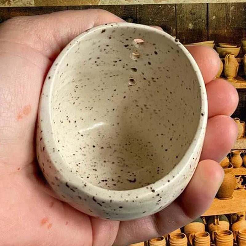 Ceramic Stripper Bowl Leafy Vegetable Stripping Tool Herbal Leafy Greens Leaves Removal Bowl with 4 Holes for Kale and Chard