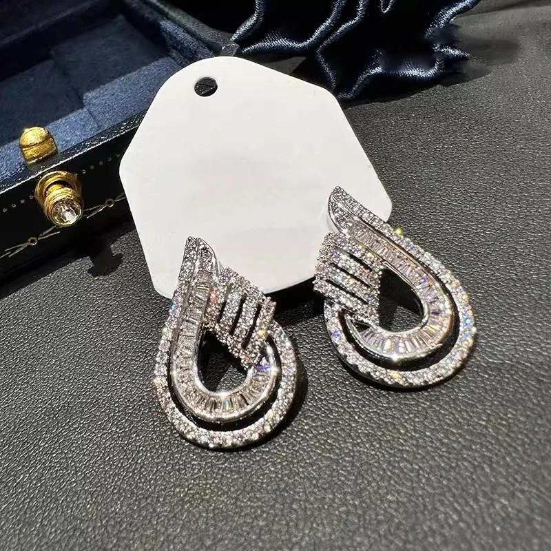 Huitan Women Earrings Silver Color Inlaid Shiny CZ Unique Design for Wedding Party Engagement Trendy Luxury Accessories Jewelry