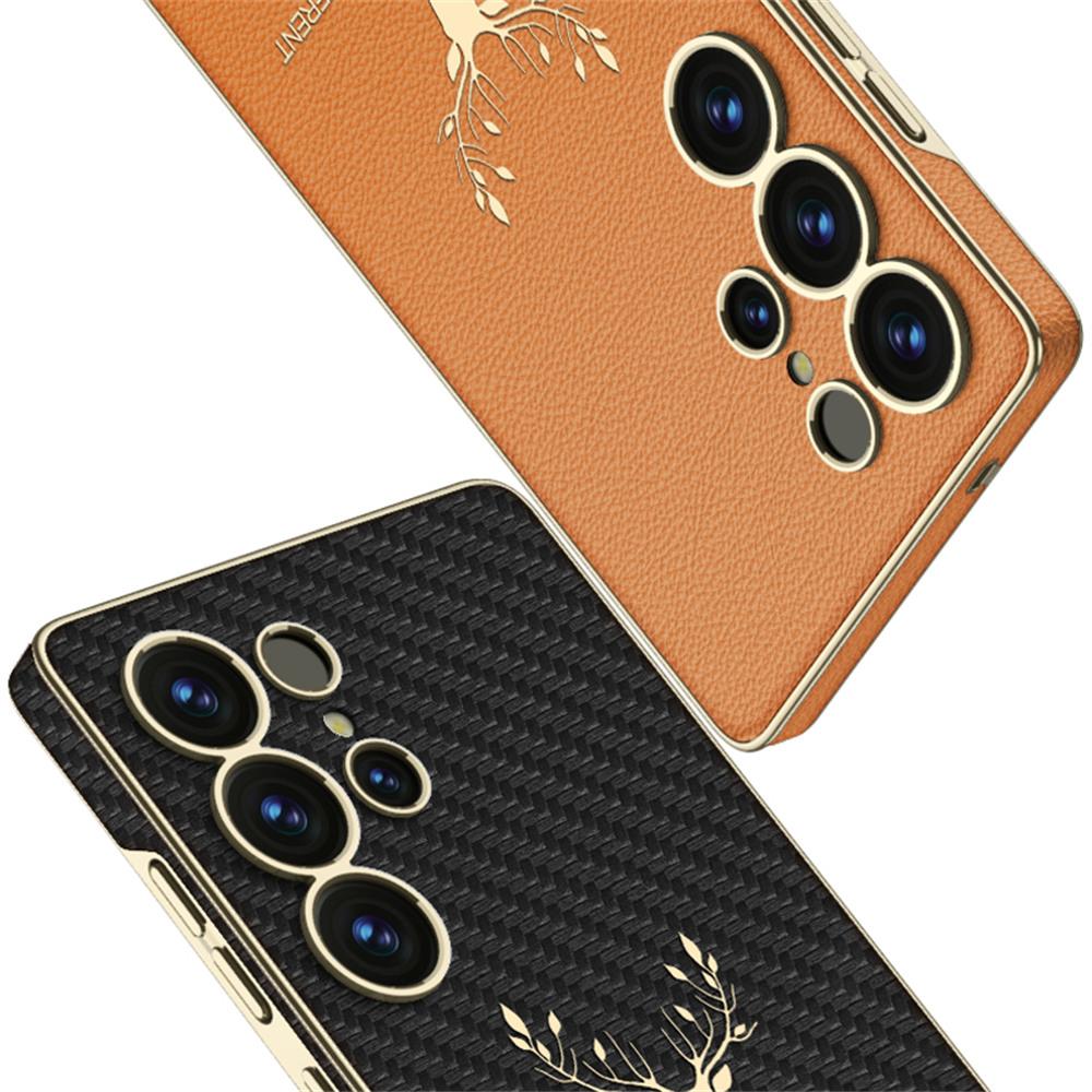 

For Samsung Galaxy S25 Ultra Case Deer Pattern PU Covered Hard PC Phone Shell Black