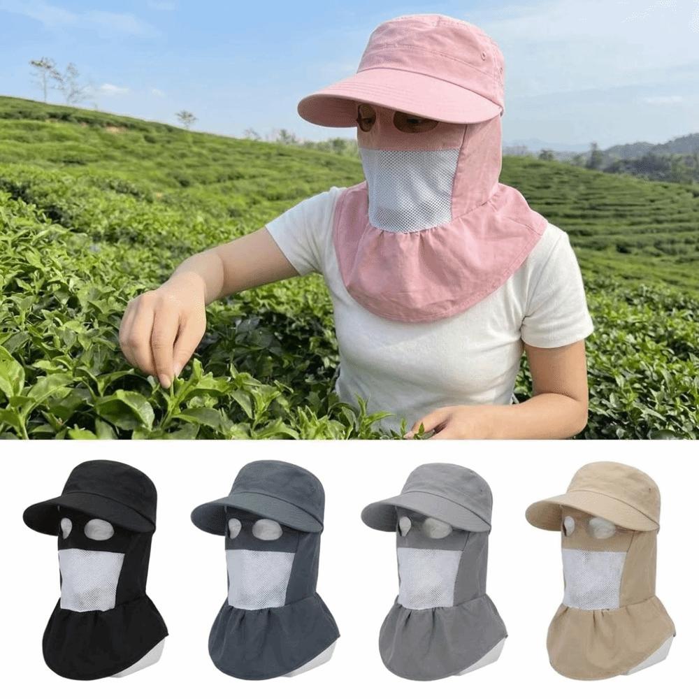 Wide Brim Face Mask Sun Hat UV Protection Breathable Tea Picking Work Hat Lightweight Full Wrap Fisherman's Hat Unisex Summer