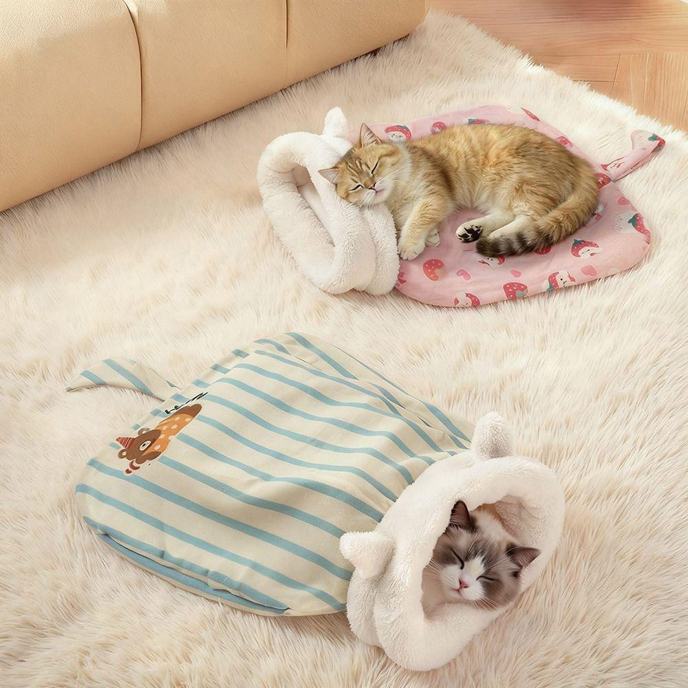 with Ears Cat Cave Bed Plush Cat Nest Mat Cute Cat Sleeping Bag  Pet Supplies
