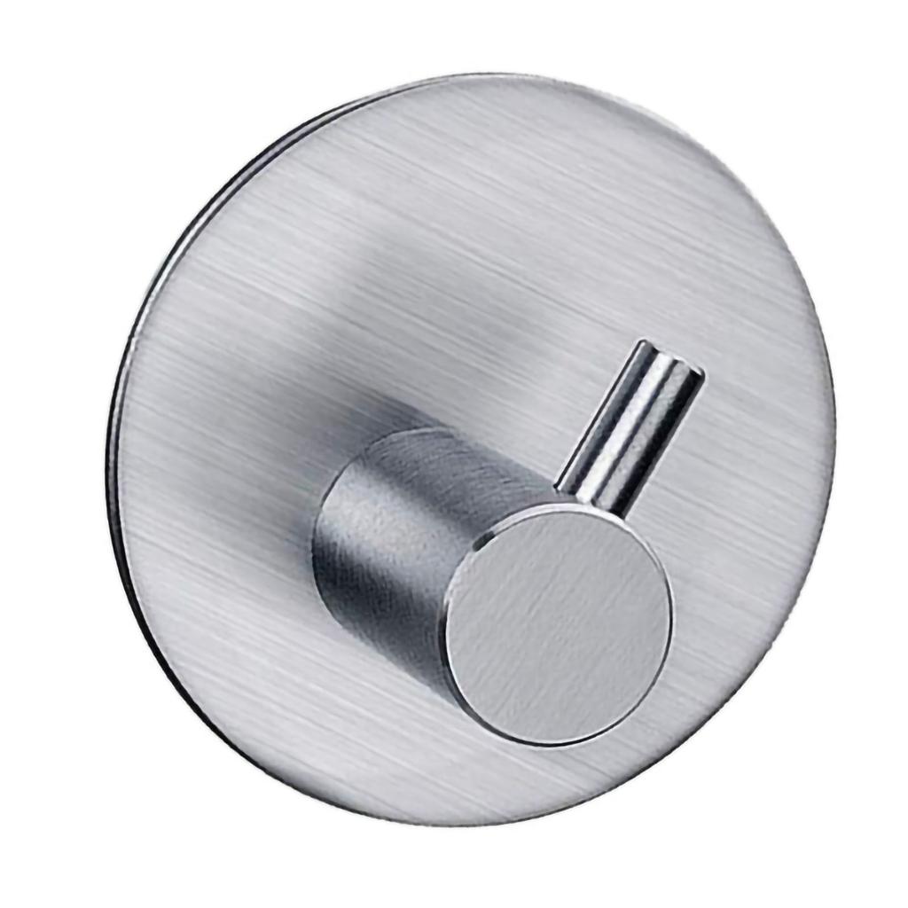 Adhesive Hook No Punching Round Stainless Steel Sticky Shower Hook for Bathroom Kitchen Brushed Silver Straight Hook