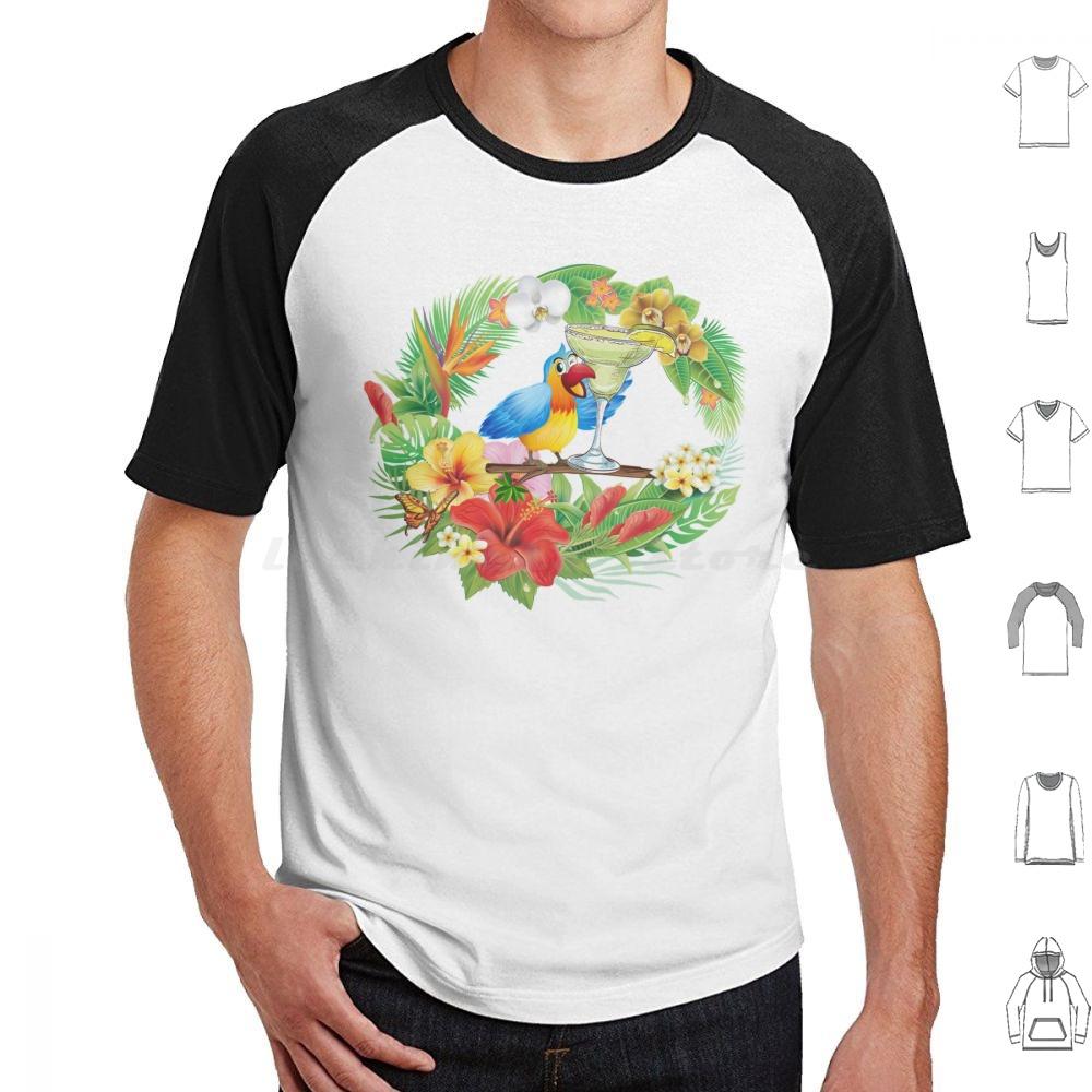 Parrot With A Margarita T Shirt Men Women Kids 6xl Parrothead Buffett Shark Tropical Volcano Parrot Margaritaville Beach