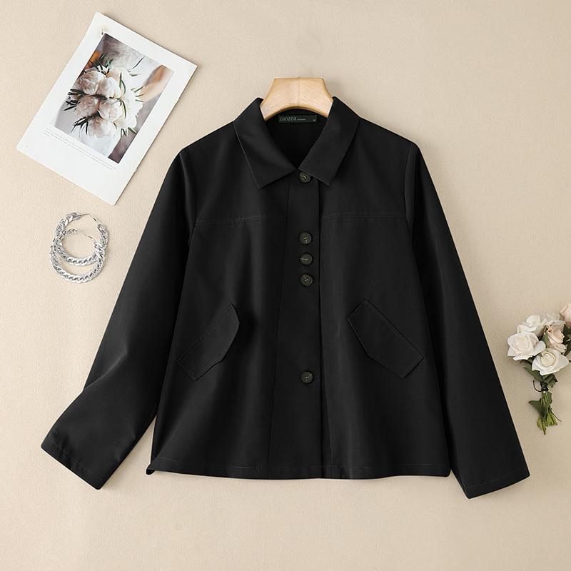 ZANZEA Damen Bluse mit lässigem Umlegekragen, einfarbig, lockere Langarmbluse