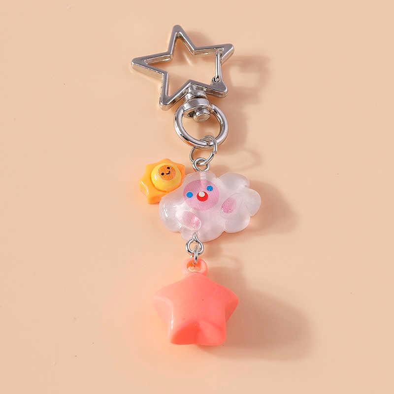 Aihua Cute Kawaii Happy Clouds Keychain for Women Girls Kids Handbag Pendants DIY Sweet Stars Cloud Key Ring Jewelry Gifts