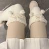 1 Pair Wool Ball Knee High Socks Vertical Stripe Plush Stockings Cute Over Knee Socks  Women Girl