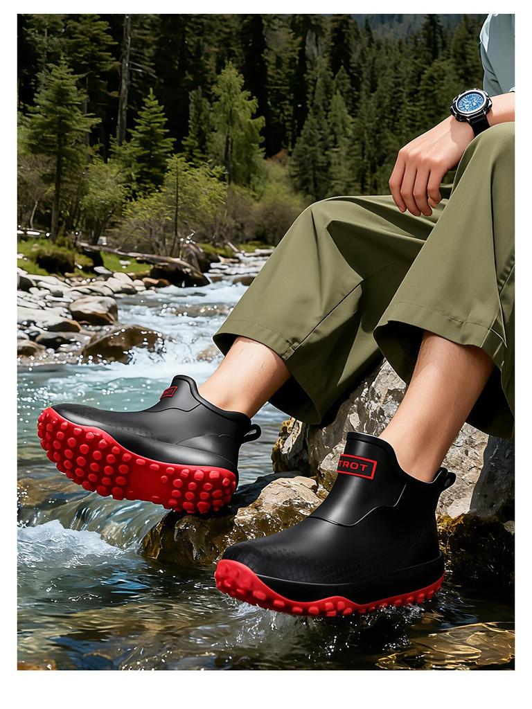 Men's & Women's Non-Slip Waterproof Short Rain Boots with Cotton Lining for Outdoor Use