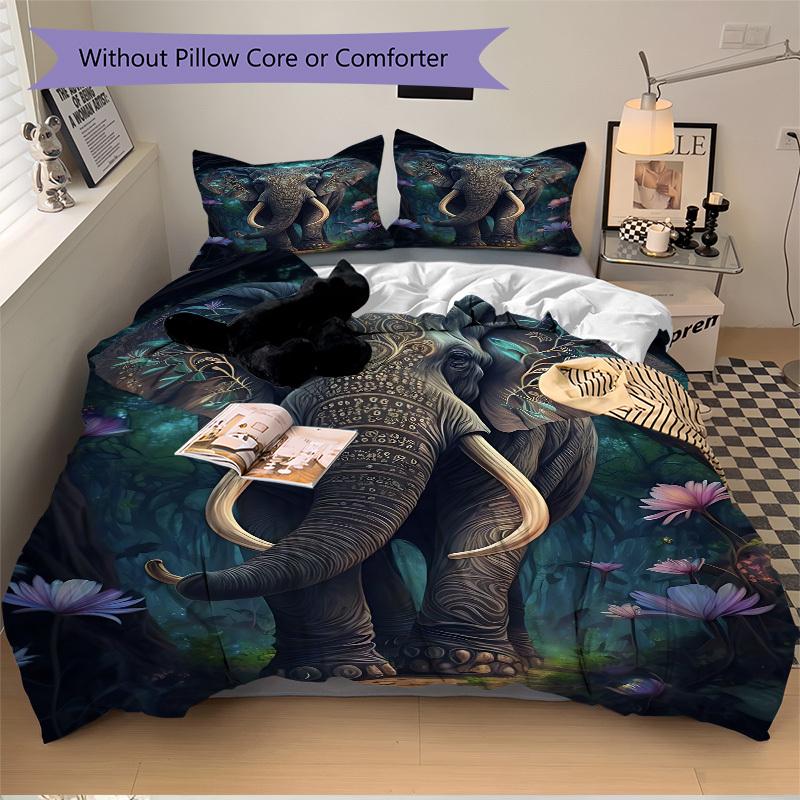 3pcs Elephant Artwork Duvet Cover Set -Includes 1 Duvet Cover and 2 Pillowcases, No Quilt Core, All-Season Home Decor  yy251111118