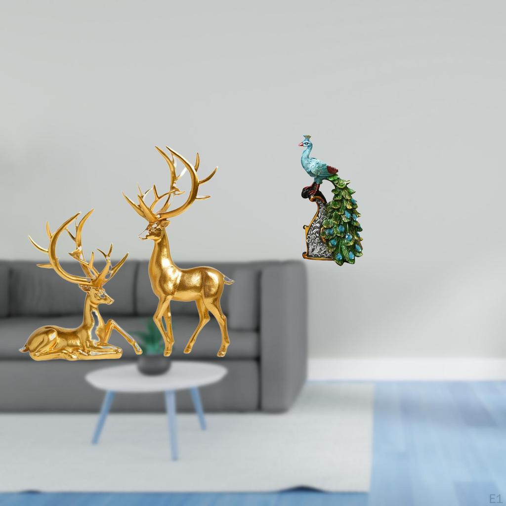 Elegant Resin Deer And Peacock Animal Sculptures Collection for Living Room Bedroom Office Tabletop