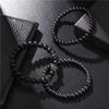 Vintage Schwarzes Mattes Armband Zirkon Krone Diamant Kugel Würfel Löwenkopf Perlenarmband Set