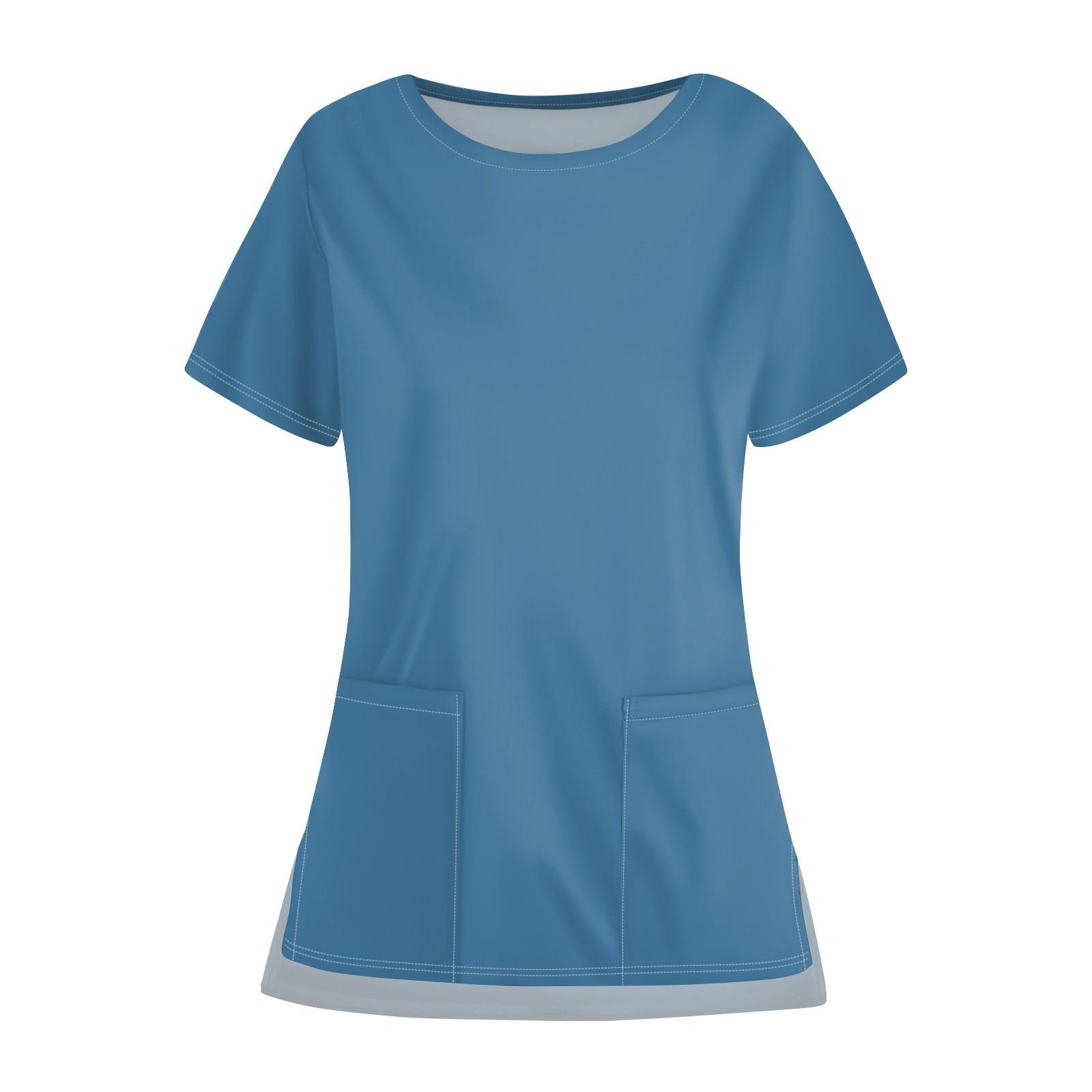 

Women s Casual Round Neck Color Pocket Uniform With Open Hem Protective Work Uniform Top XXXXL