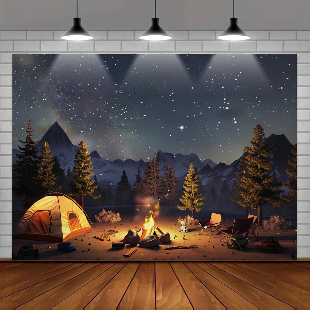 Forest night background, polyester photographic background suitable for outdoor camping theme party decoration