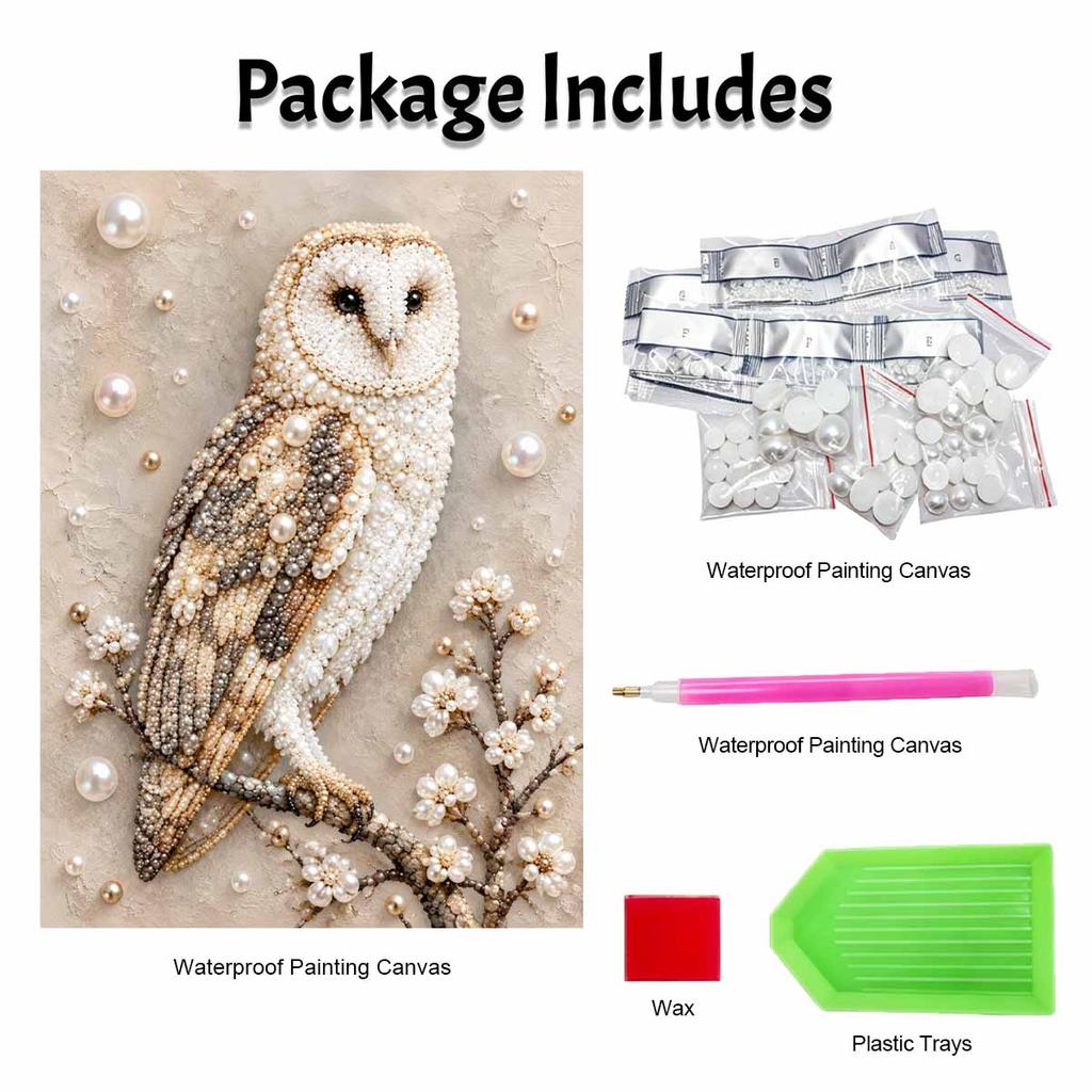 Pearl and Diamond Painting Art Kit DIY Gemstone Beading Craft Kit. Cute Owl Animal Theme. Home Wall Decoration