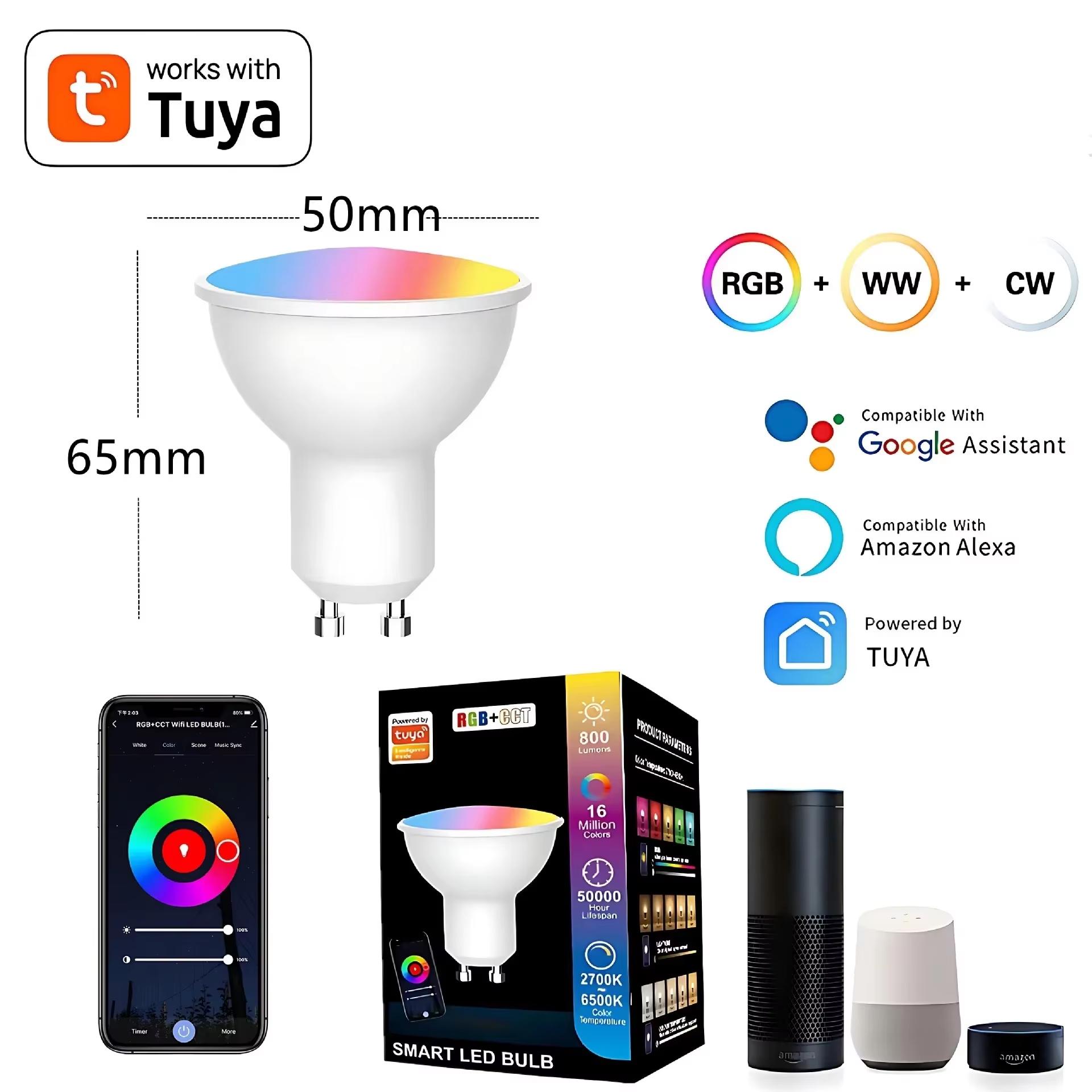 Tuya WiFi GU10 Умная светодиодная лампочка Bluetooth GU10 Диммируемые лампы Управление через приложение Smart Life Спот-лампа Работает с Google
