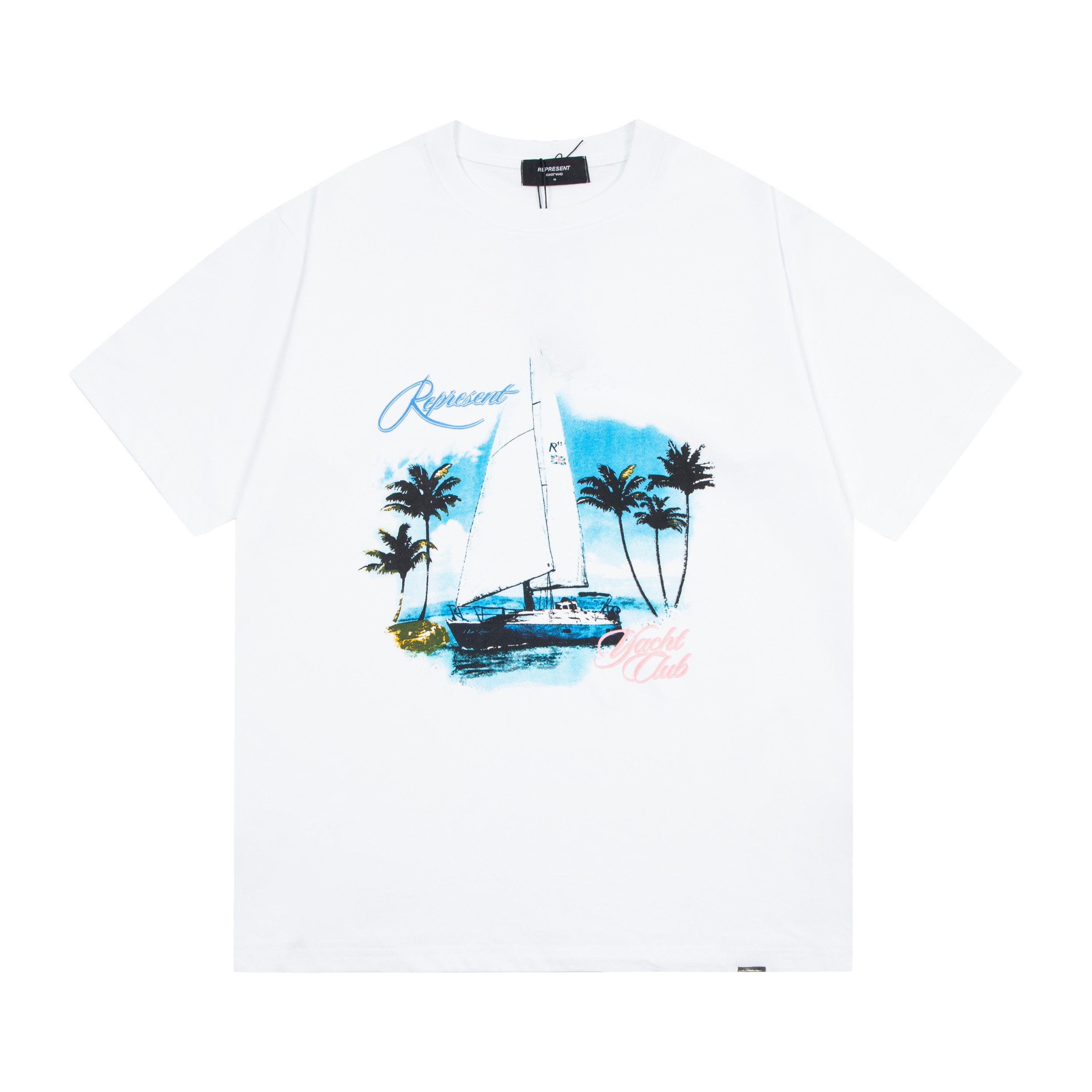 Summer Men s and Women s Represent Yacht Club Sailboat T-Shirt Summer Streetwear S белый