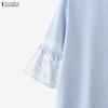 ZANZEA Women Casual Lace Patchwork 3/4 Sleeve Loose Stripe Blouse