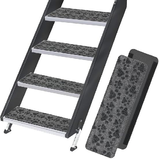 RV Step Covers 4 Pack Embossed Camper Stair Rugs Non Slip Carpet for Mobile Home - 24x7.5 Inches, Paws Patterns Paws