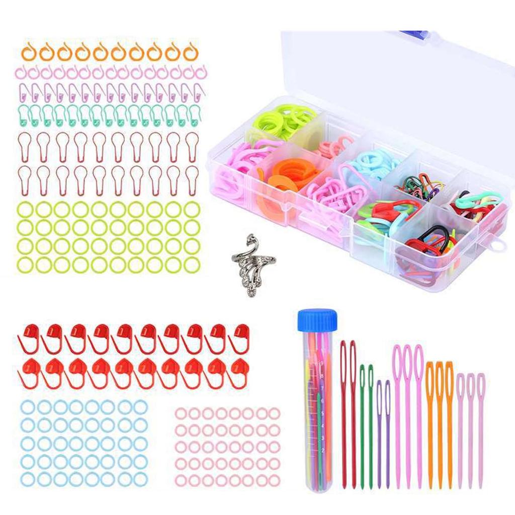 Knitting Accessories Includes Assorted Color Knitting Marker Clips Stitching Marker Rings Big Eye Needle and Safety Pins