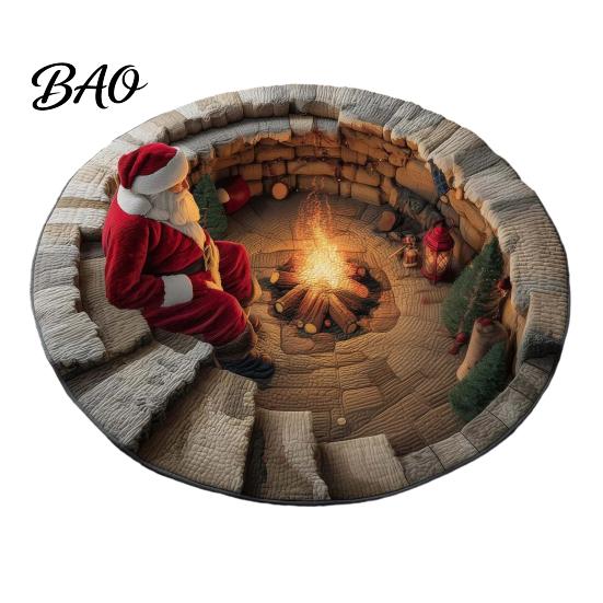 Christmas Party Home Decor 3D Rug, Illusion Area Round Decorative Non Slip Holiday Floor Covering Mat, Festive Carpet for Indoor Living Room