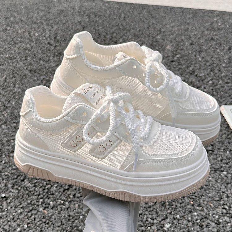 Summer new mesh versatile casual little white shoes college style heightening lace-up platform sports shoes