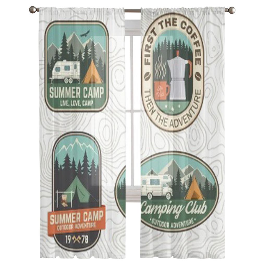 Set von Camping- und Caravaning-Club-Abzeichen Chiffon Transparente Vorhänge für Wohnzimmer Schlafzimmer Dekoration Fenstervoiles Tüllvorhang