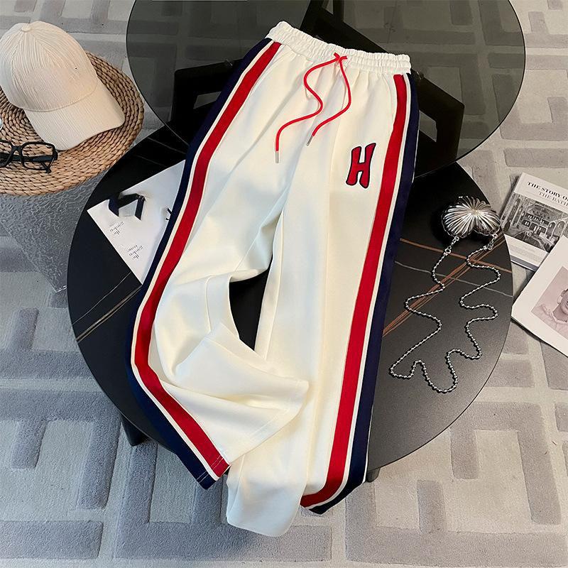 White Standing Collar Contrasting Zippered top for Women's Spring and Autumn Seasonal College style Casual Wide Long Sleeved set