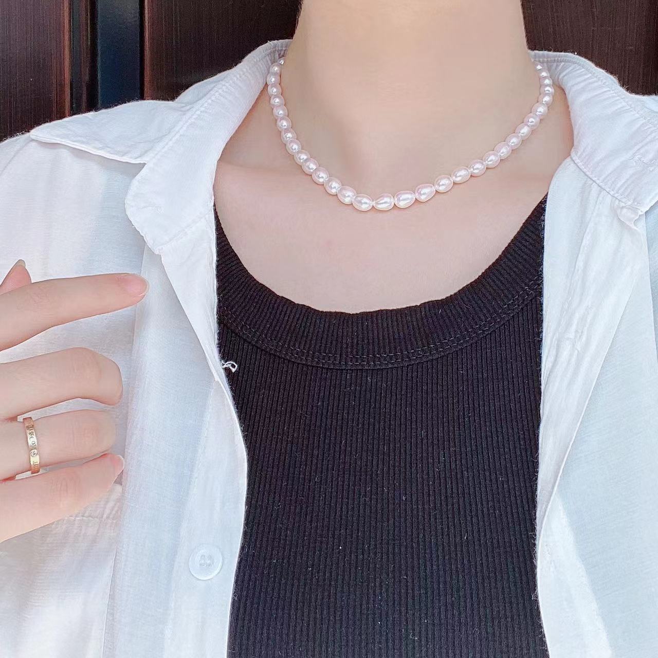 

7-8 мм жемчужное ожерелье в форме метра, модное и роскошное ожерелье с пресноводным жемчугом, ожерелье из бисера, ювелирные изделия, женское ожерелье