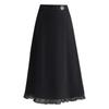 2026 Spring Elegant High Waist A-Line Midi Skirt with Wood Ear Lace Patchwork