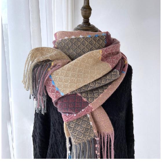 

Клетчатый шарф женский осенне-зимний новый ретро шаль студенческий имитация кашемира теплый с кисточками клетчатый шарф 68-180cm