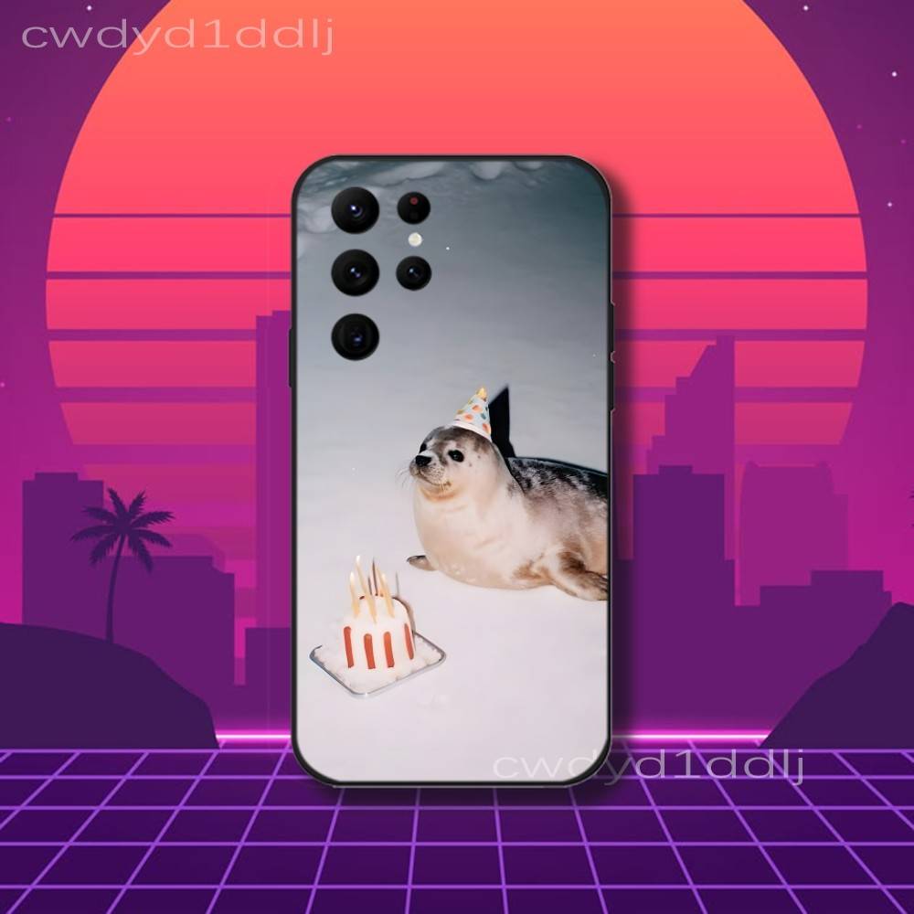 Cute S-Seal Seals Animal Phone Case For Samsung S10,S21,FE,S21 ,S26,S25,S24,S23,Ultra,S9,S22,Plus Black Shockproof Silicone Sof
